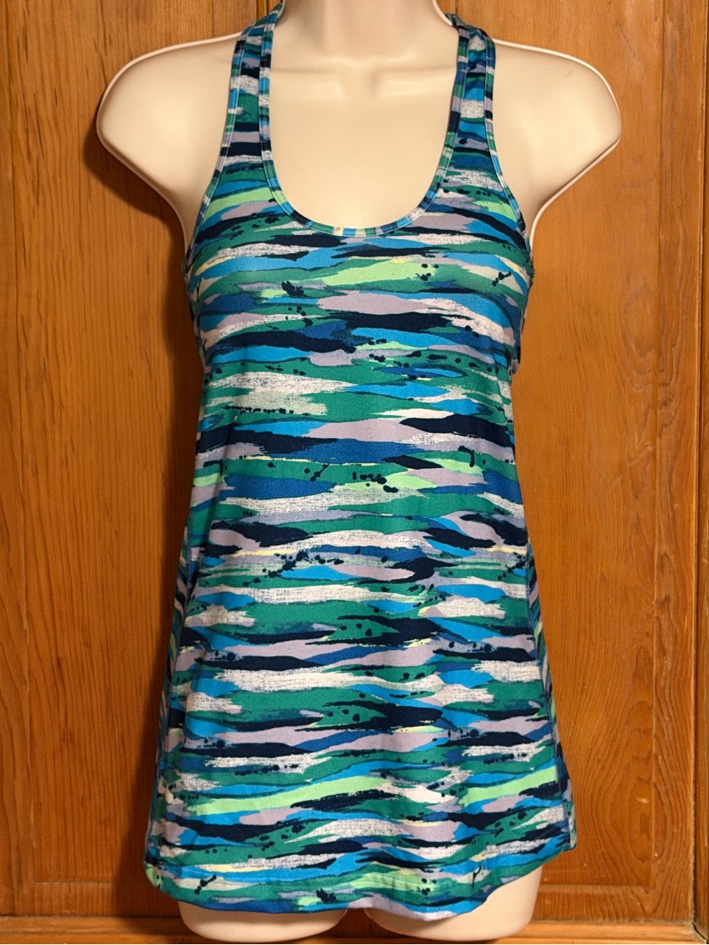 Lululemon Seven Wonders Blue Green Print Cool Racerback CRB Tank Top Sz 6
